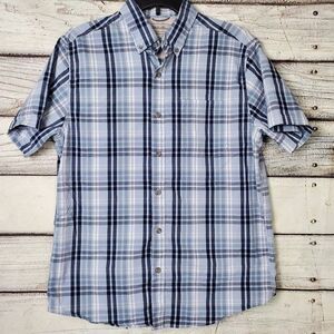 Eddie Bauer Men’s Medium Classic Fit Blue Plaid Short Sleeve Button Down Shirt